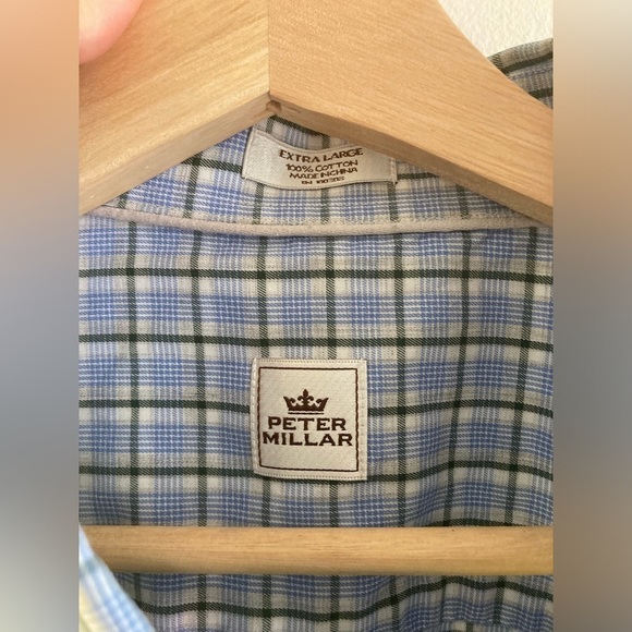 Peter Millar Crown Shirt XL Long Sleeve Button Down Blue Green Plaid Collared - Picture 3 of 7